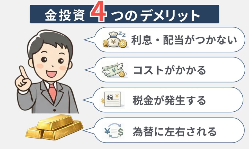 金投資のデメリット｜「儲からない」と言われる4つの理由