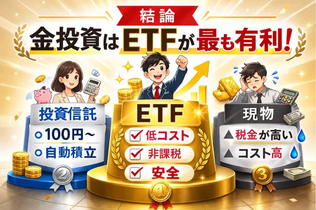 結論｜金投資を始めるならETFが最も有利