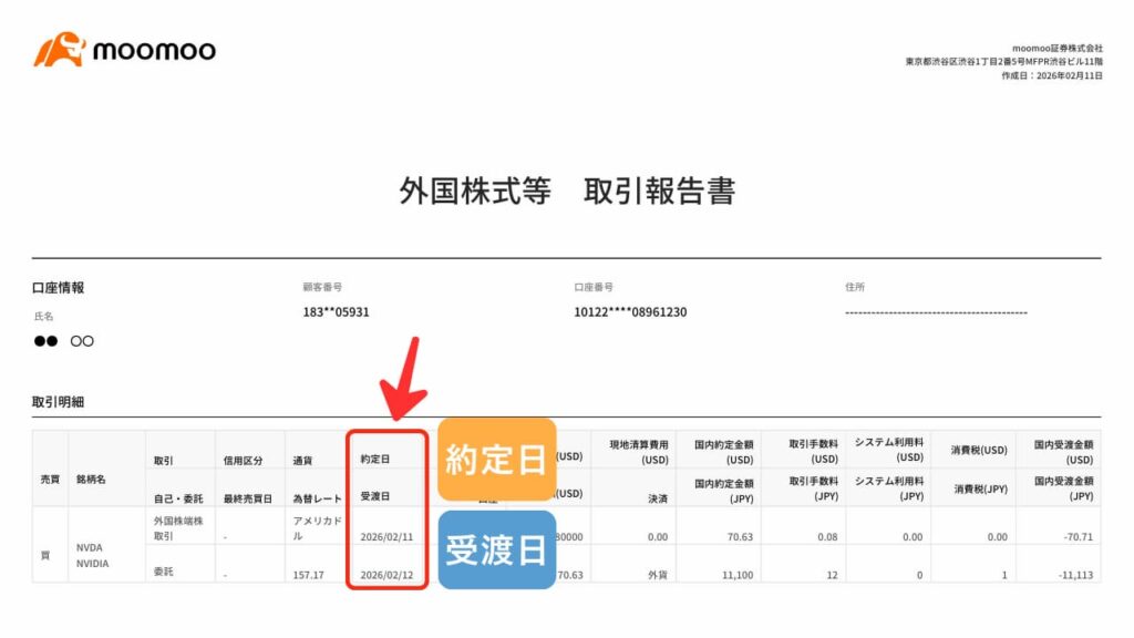 moomoo証券で米国株の約定日・受渡日を確認する方法3
